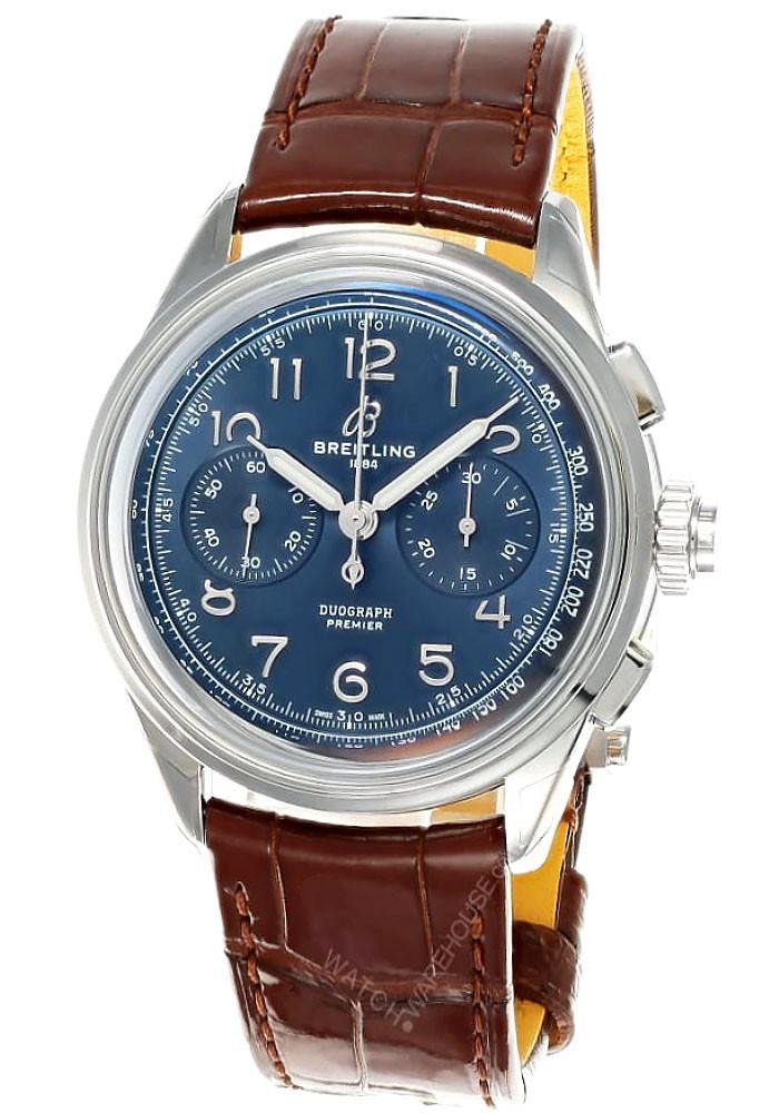 Premier B15 Duograph 42MM Blue Dial Leather Men's Watch