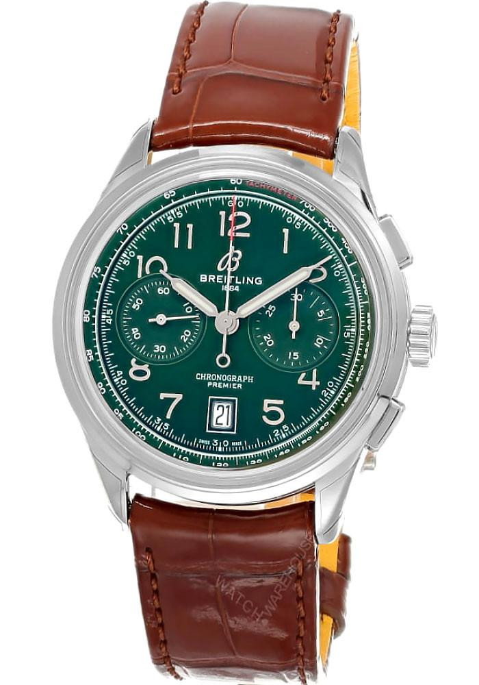 Premier B01 Chronograph 42MM Green Dial Leather Men's Watch