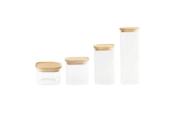 Pebbly - glasburkar med bambulock, 4 storlekar
