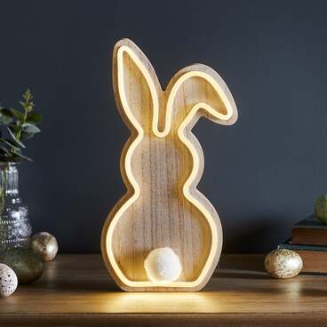 Wooden Bunny Neon Light