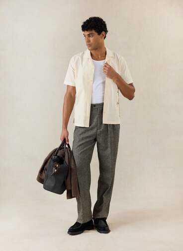 Supper Club Embroidered Cuban Shirt | 100% Cotton | Cream