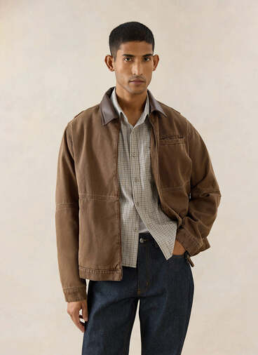 Lucas Vintage Wash Contrast Collar Jacket | Cotton Twill | Mocha