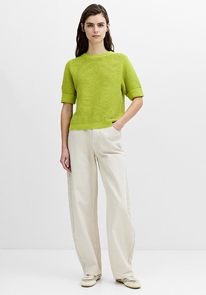 Mozart Ribbed Knit Green Short Sleeve Jumper