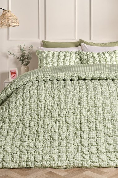 Gingham Filled Seersucker Duvet Cover Set with Pillowcase Bedding