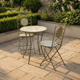 Folding Metal Outdoor Bistro Garden Patio Set 2x Chairs & Coffee Table - Lemon Tree White & Yellow