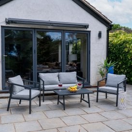 Kos Modern Grey Wicker Rope and Metal Garden Sofa Set with Cushions