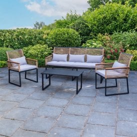 Tuscany 5 Seater Wicker Weave & Metal Garden Sofa Set with Cushions