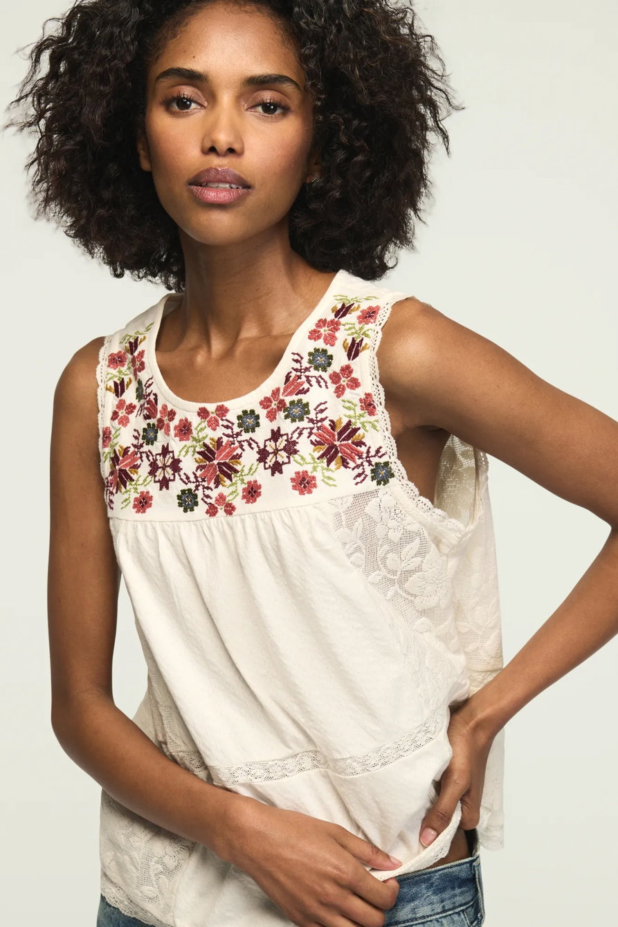 Image of Lucky Brand Embroidered Yoke Tank - Women's Clothing Tops Tank Top in Raven