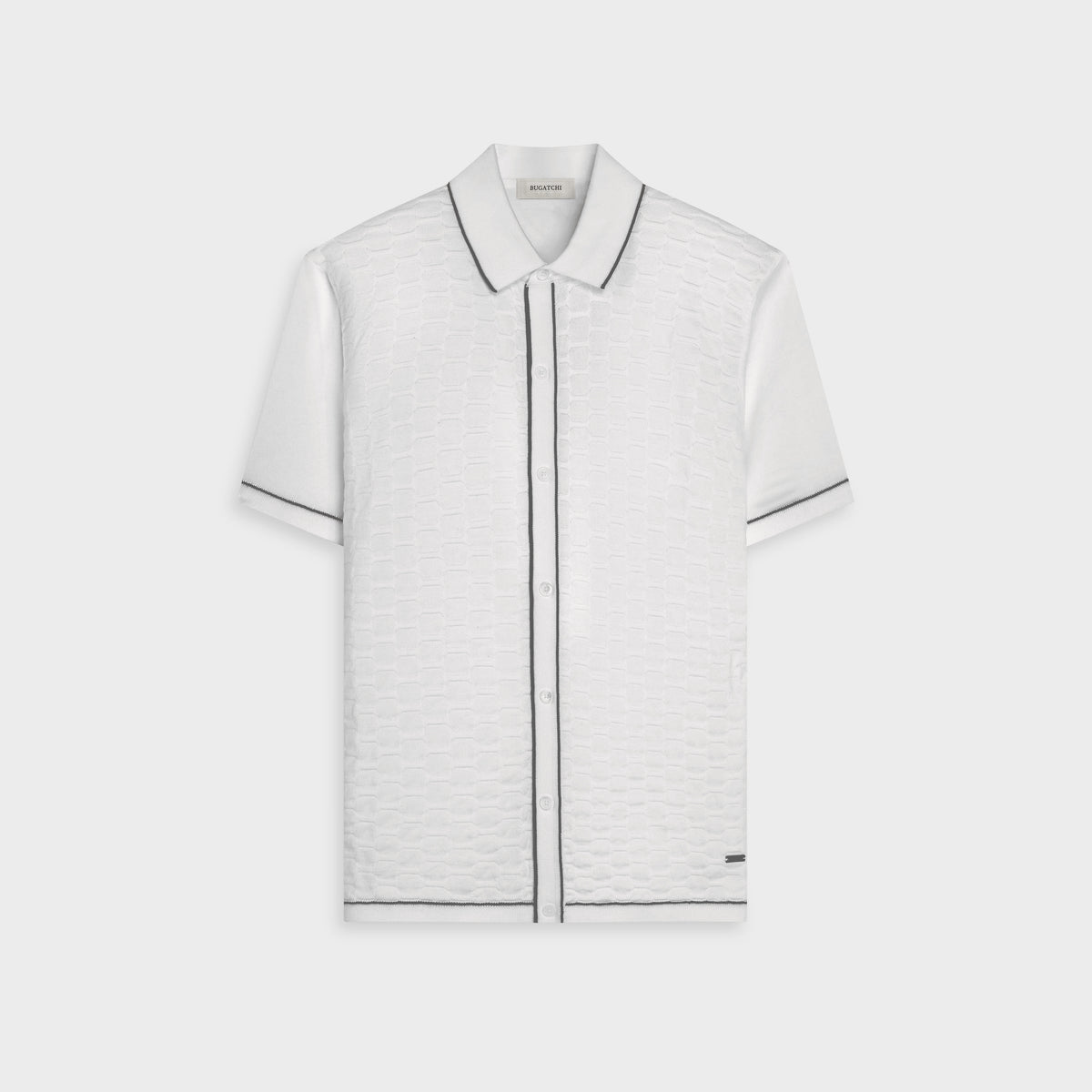 Geometric Full Button Short-Sleeve Polo Sweater