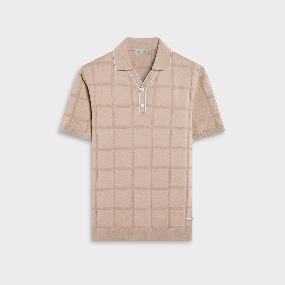 Windowpane Johnny Collar Short-Sleeve Sweater