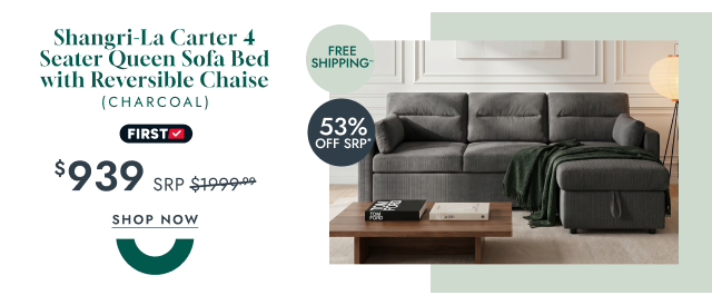 Shangri-La Carter 4 Seater Queen Sofa Bed with Reversible Chaise (Charcoal)