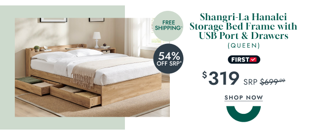 Shangri-La Hanalei Storage Bed Frame with USB Port & Drawers (Queen)