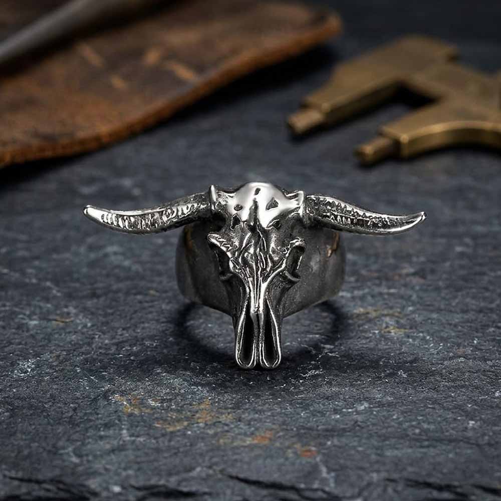 Image of Vintage Ram Horn Skull Stainless Steel Ring