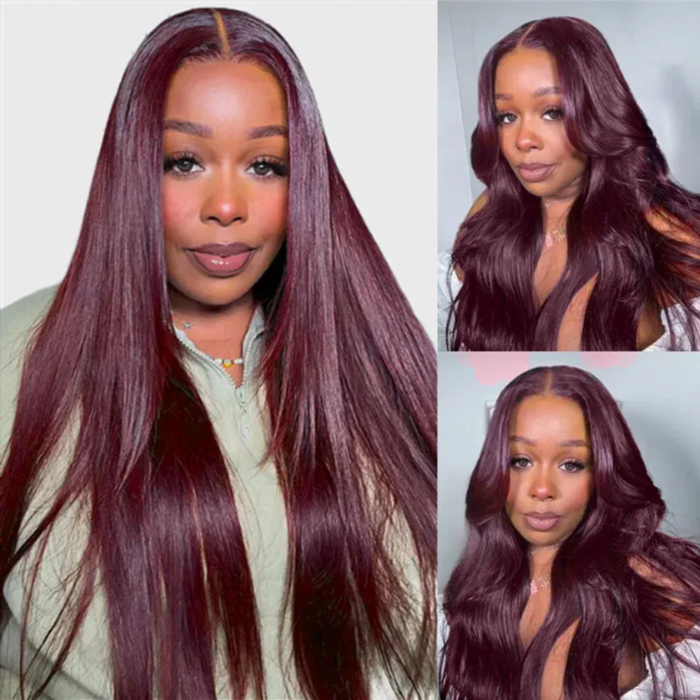 Megalook 13x6 Three-Go™ Dark Plum Glueless Wigs Body Wave With Drawstring 100% Human Hair Wig - 180% / Body Wave / 20