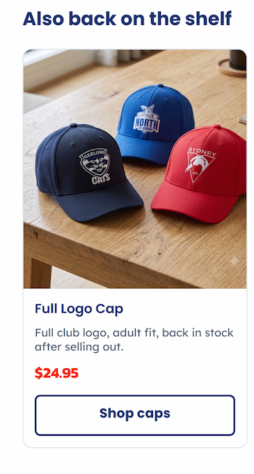 Three AFL Full Logo Caps Sitting On a Table