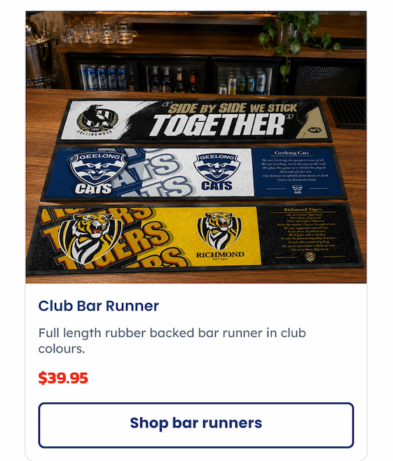 Three AFL Bar Runners on a Home Bar