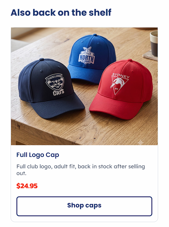 Three AFL Full Logo Caps Sitting On a Table