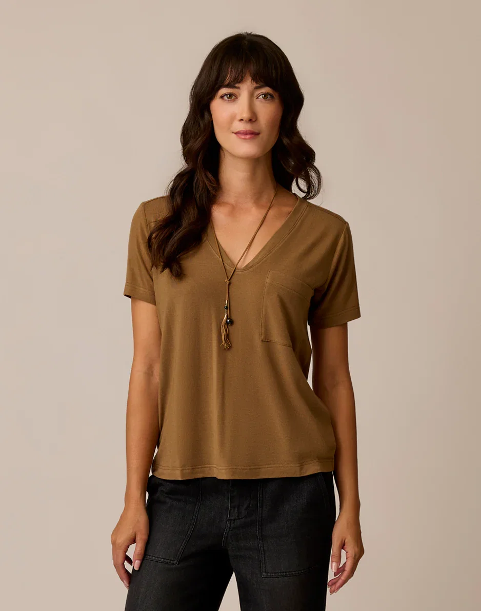 Image of Lea Tissue V-Neck: Walnut