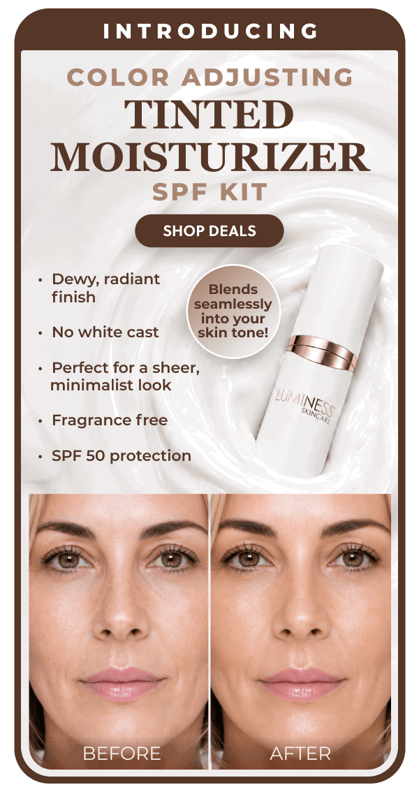INTRODUCING COLOR ADJUSTING TINTED MOISTURIZER SPF KIT: Dewy, radiant finish. No white cast. Perfect for sheer, minimalist look. Fragrance free. SPF 50 protection.