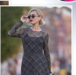 Roxy Check Dippy Hem Mesh Dress
