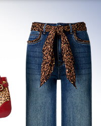 Wide Leg Jeans With Leopard Print Scarf And Pocket Detail