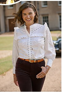 Beautiful Embroidered Button Through Blouse With Frill Detail