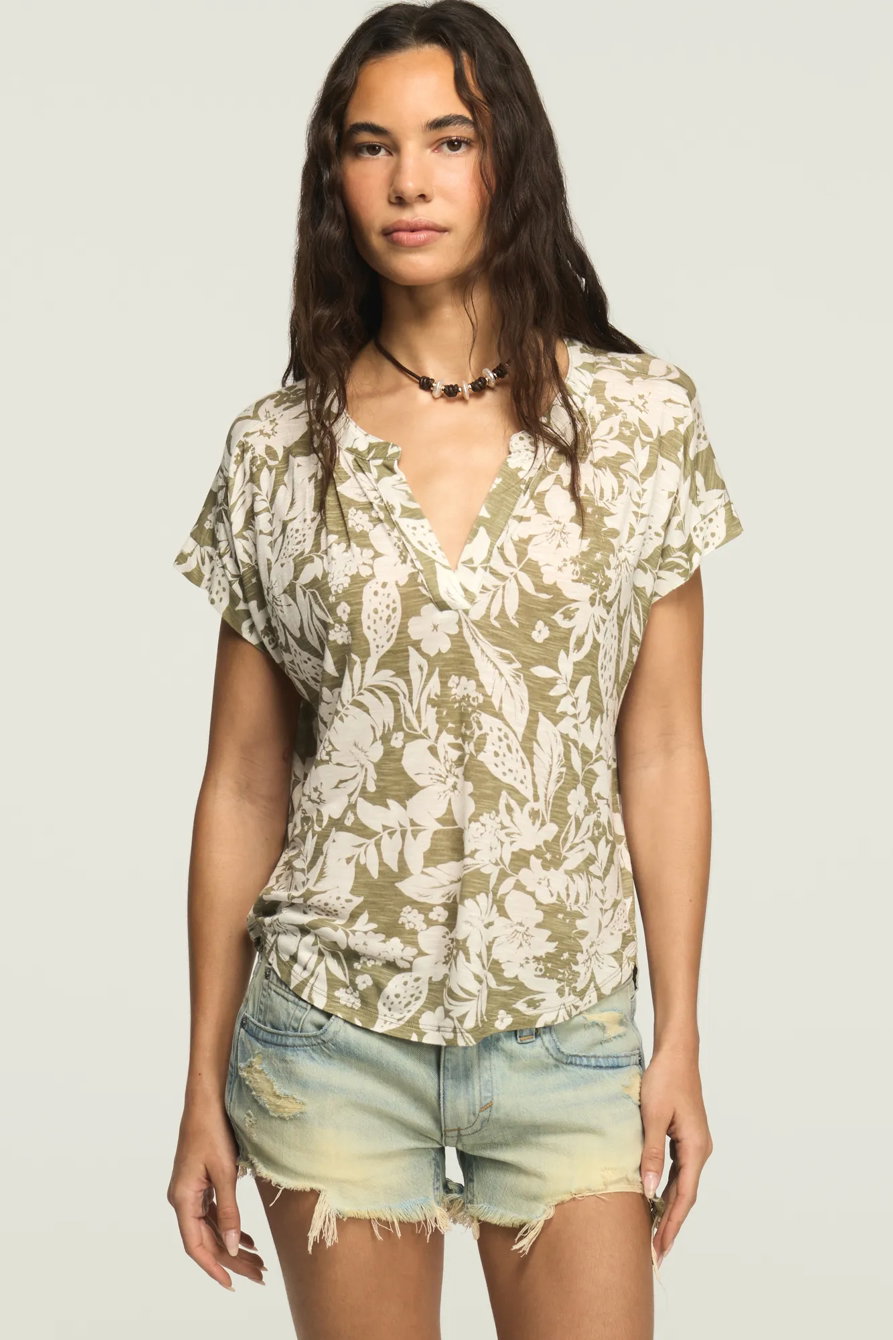 Image of Lucky Brand Sandwash Notch Top - Women's Clothing Tops Tees Shirts in Green Floral
