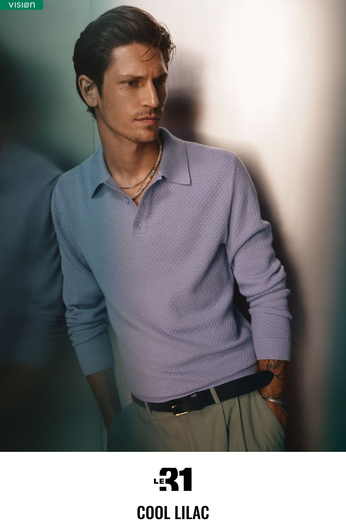 Cool Lilac. Man wearing a lilac polo.