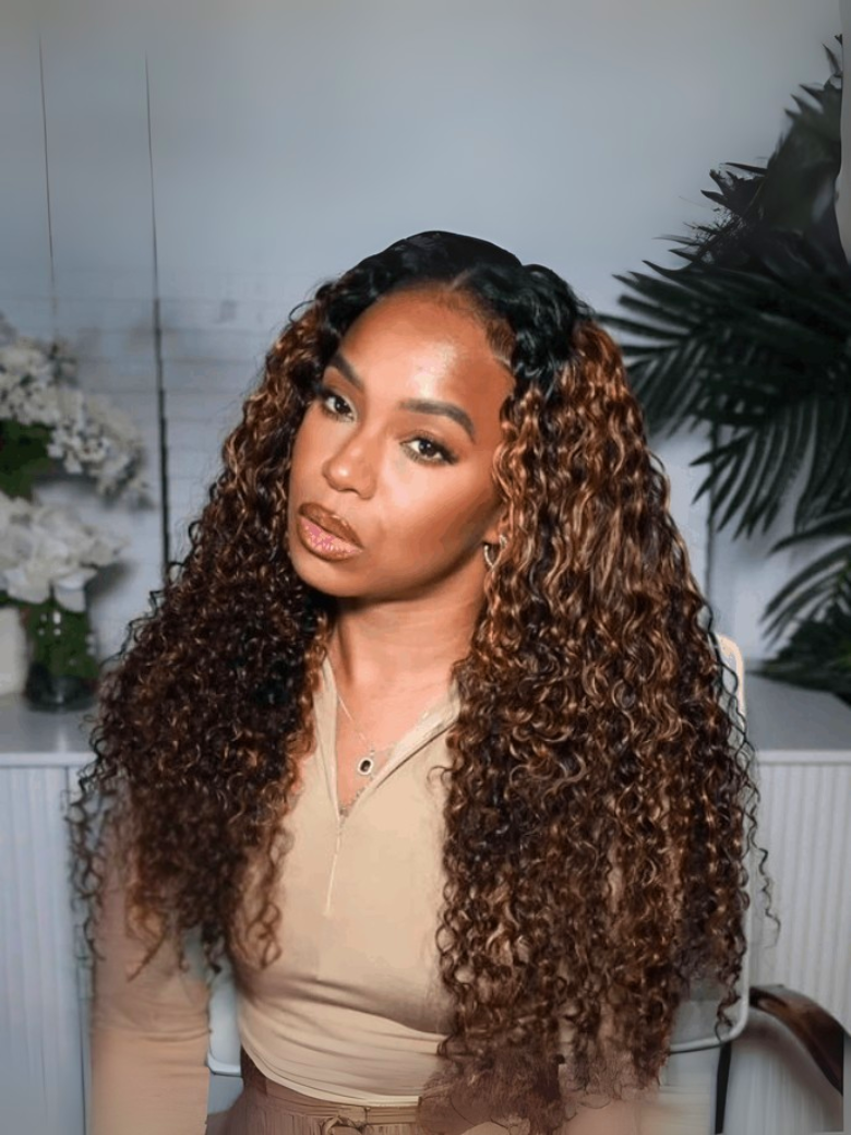 [All Length $99] Unice 13x4 Lace Front  Balayage Highlights Jerry Curly Wig 180% Density