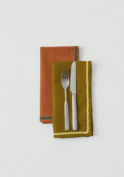 Ric Rac Border Cotton Linen Napkin