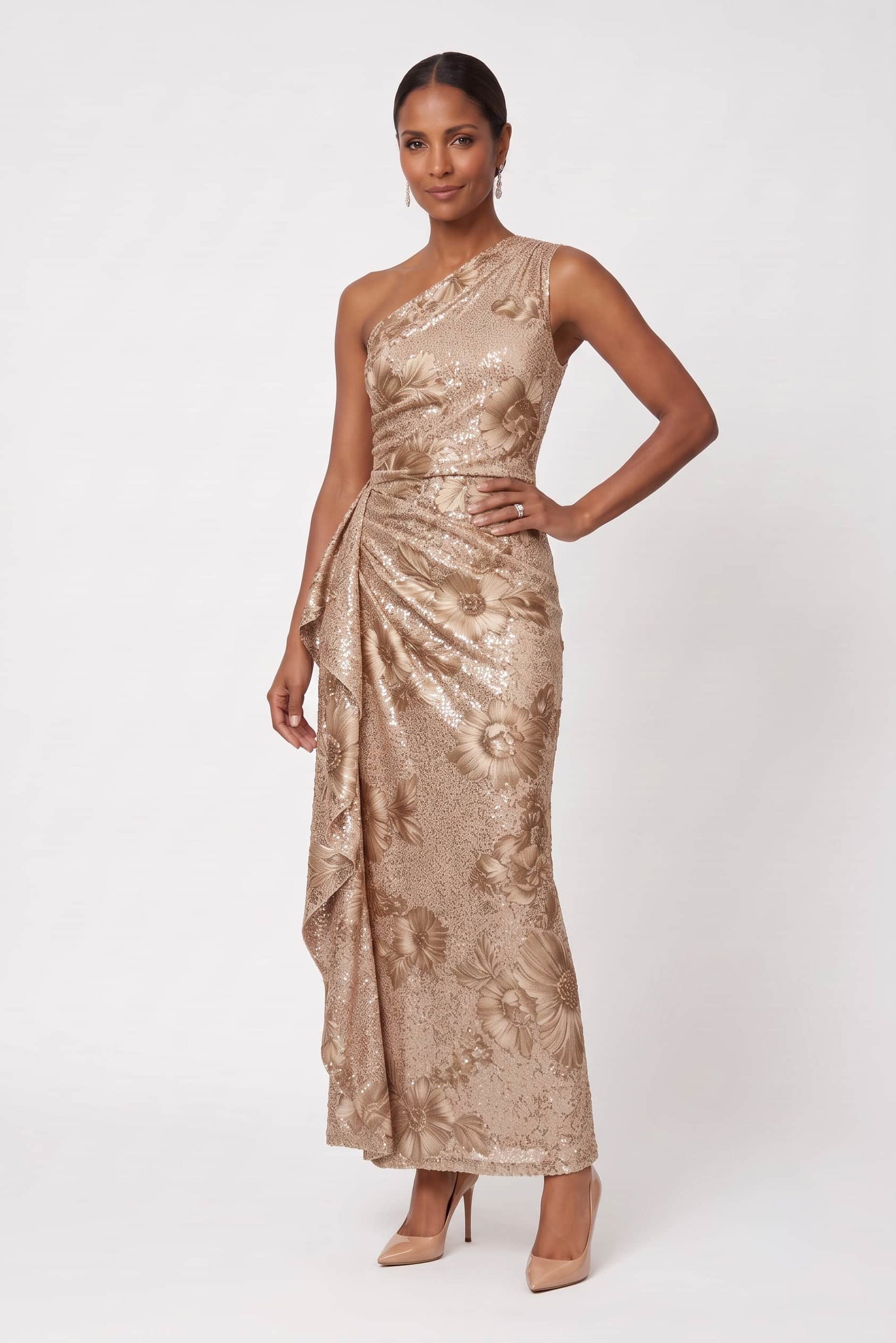 Image of Sheath-Column Ankle Length Sequined Lace Wedding Guest Dress CG0351