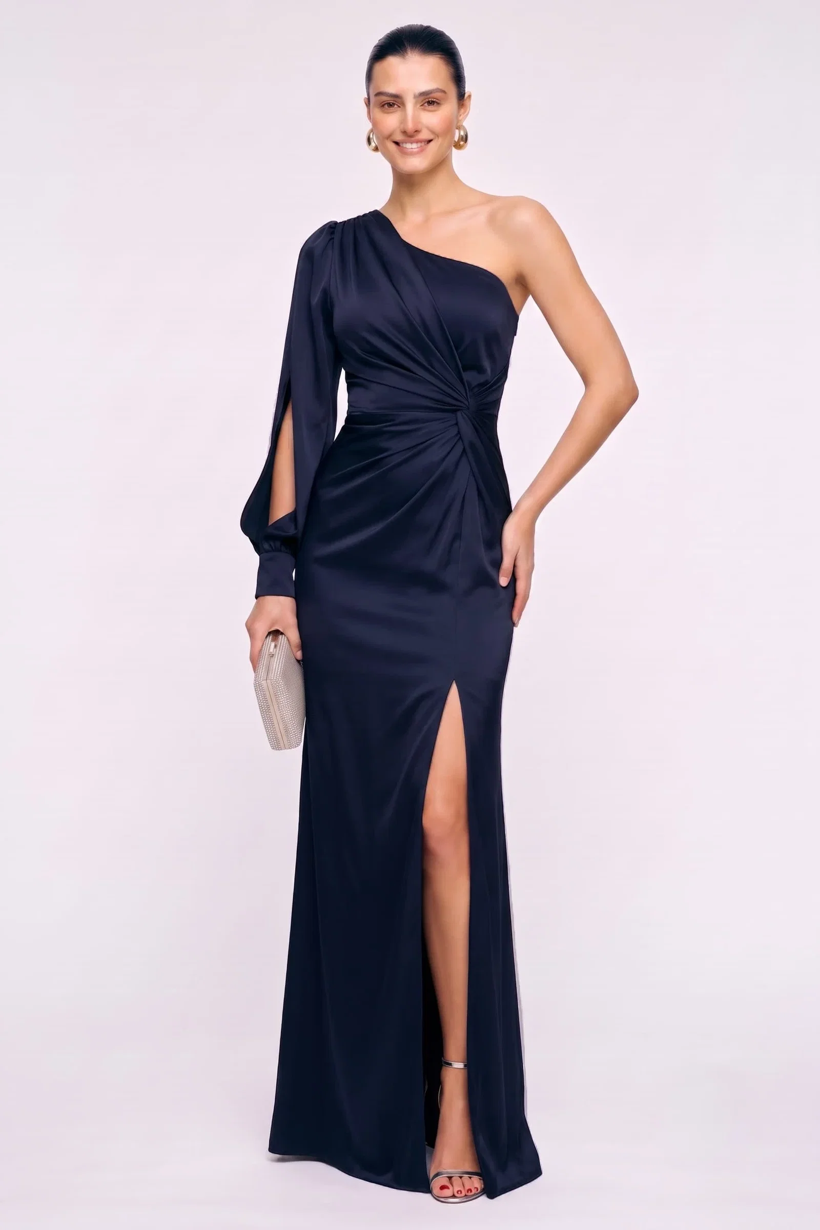 Image of Sheath-Column Floor Length Stretch Satin Wedding Guest Dress CG0352