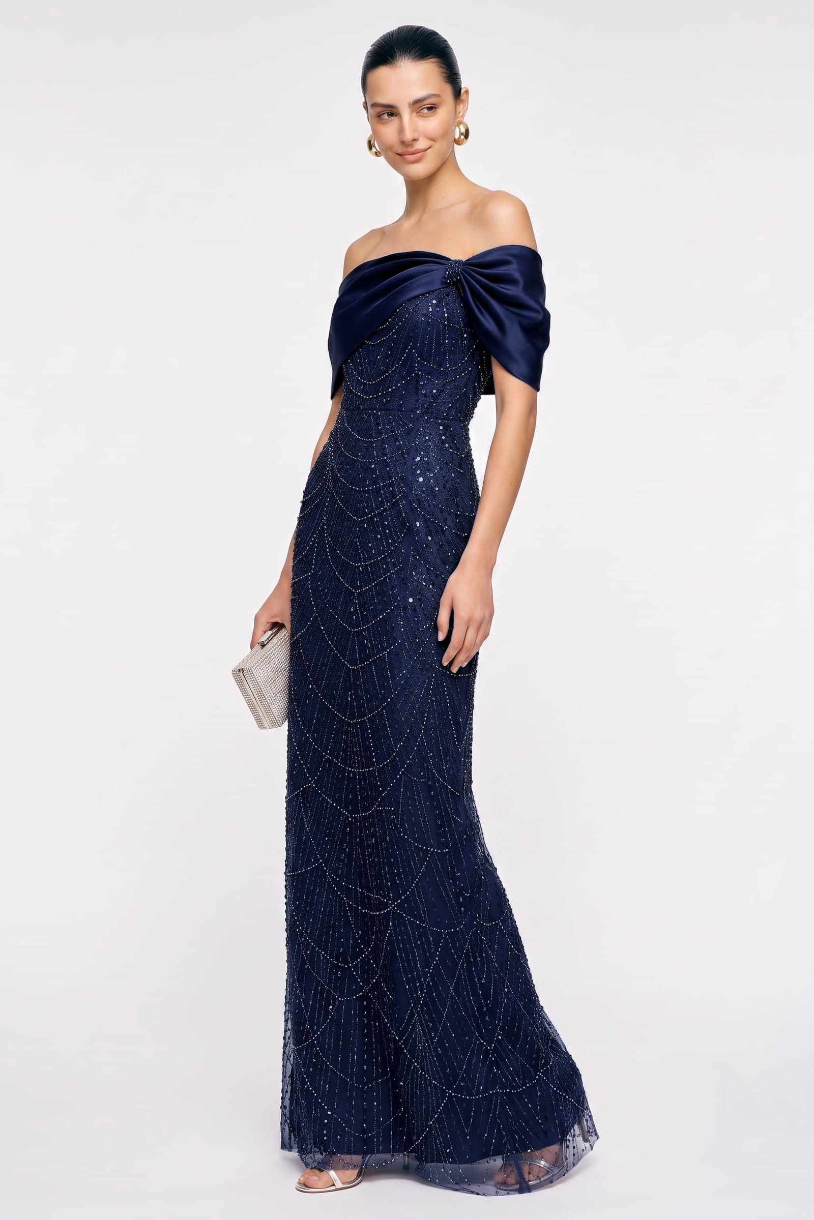Image of Sheath-Column Floor Length Satin Lace Wedding Guest Dress CG0355
