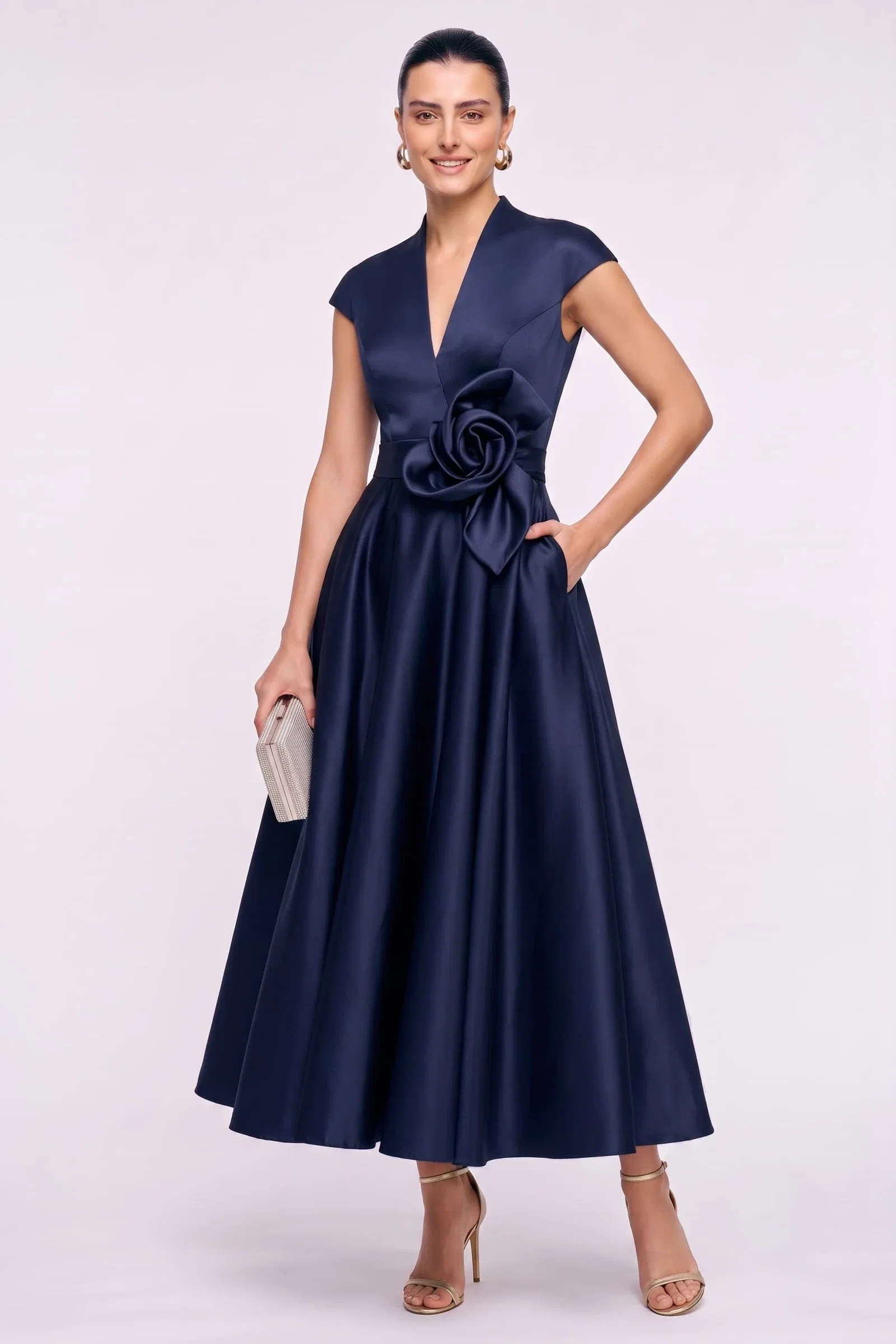 Image of A-Line Ankle Length Satin Wedding Guest Dress CG0353