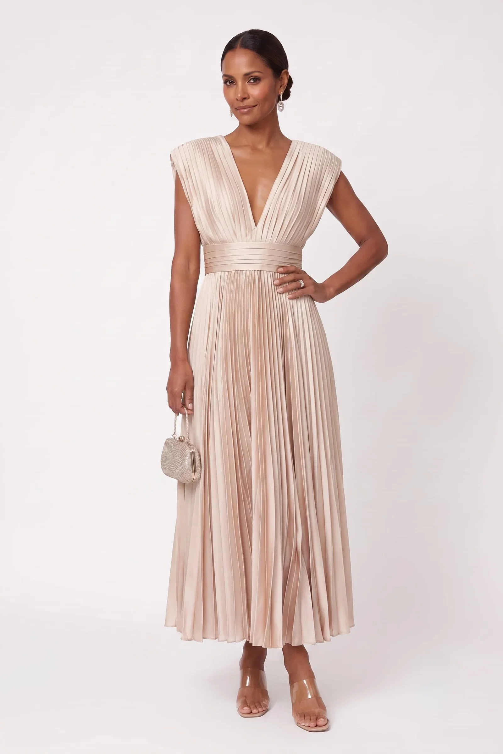 Image of A-Line Ankle Length Silk-Like Wedding Guest Dress CG0350