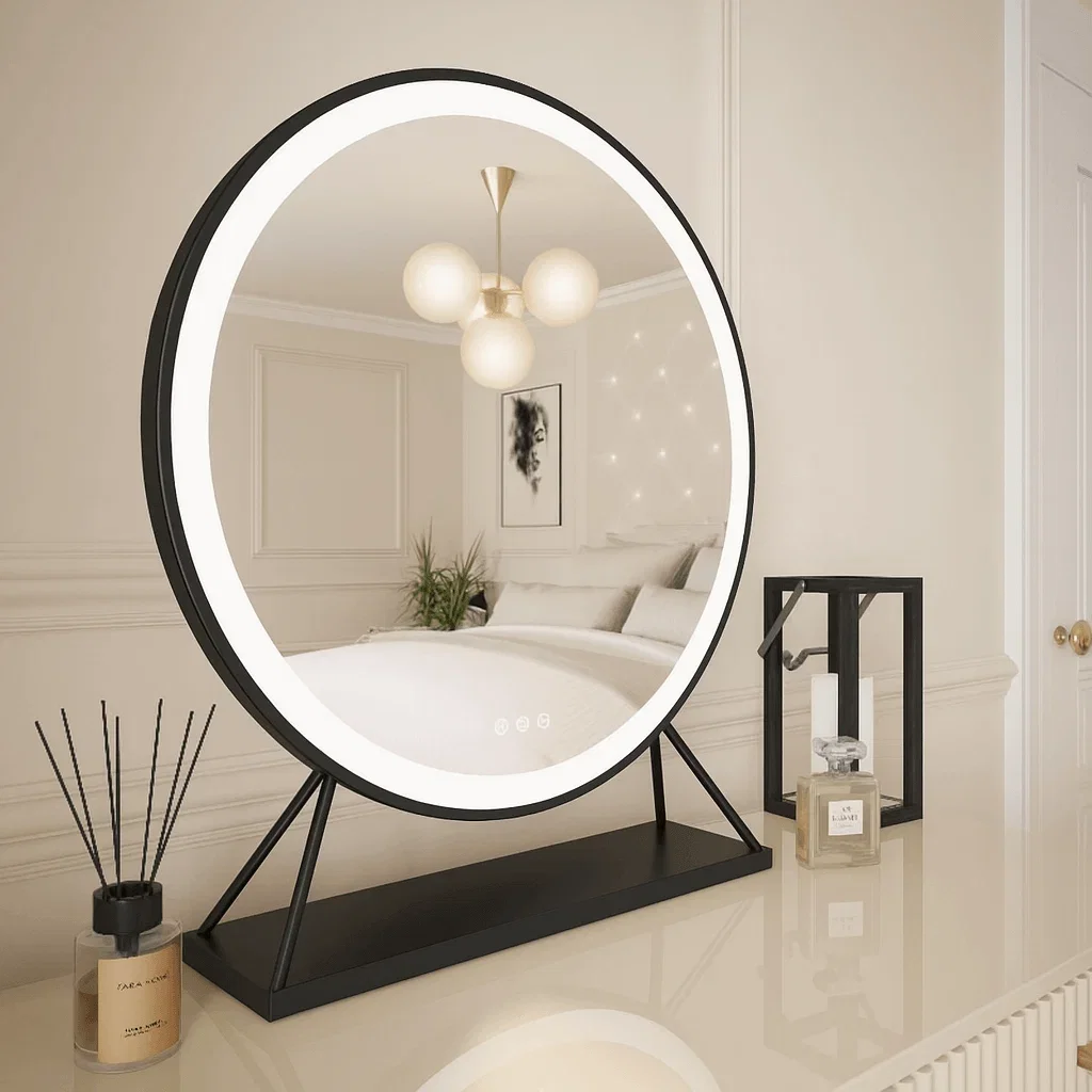Image of Grace Round Hollywood Mirror Black 60x67cm