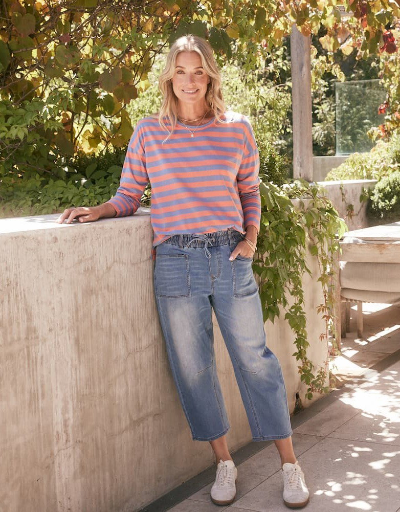 Relaxed Long Sleeve T-Shirt - Melon/Denim Stripe