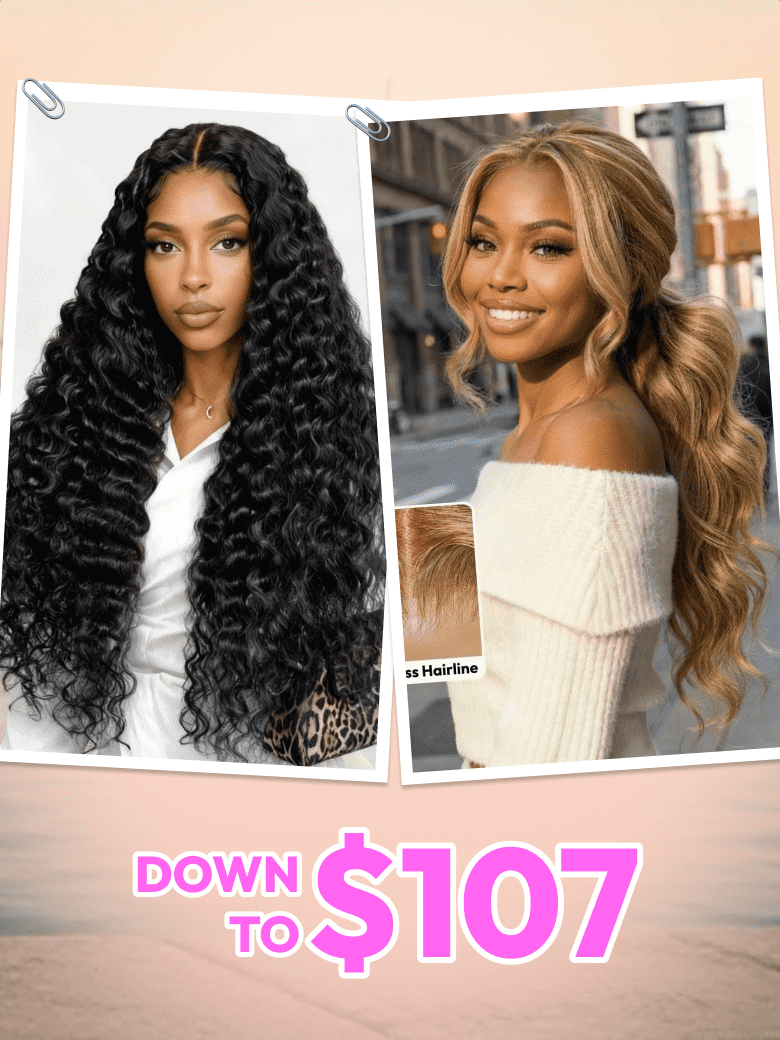 7x5/13x4 Pre-Everything Lace Frontal Black Crimped Deep Wave & Pre-Cut Glueless Lace Honey Blonde Body Wave Drawstring Wig
