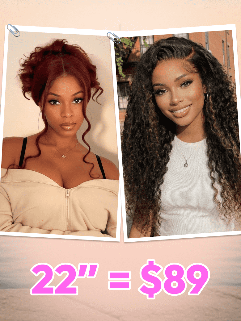 [22'=$89] 13X4 Lace Front Glueless Sun-Kissed Reddish Brown Body Wave Wig& 7x5 Lace Black to Chestnut Brown Ombre Water Wave Curly Drawstring Wig