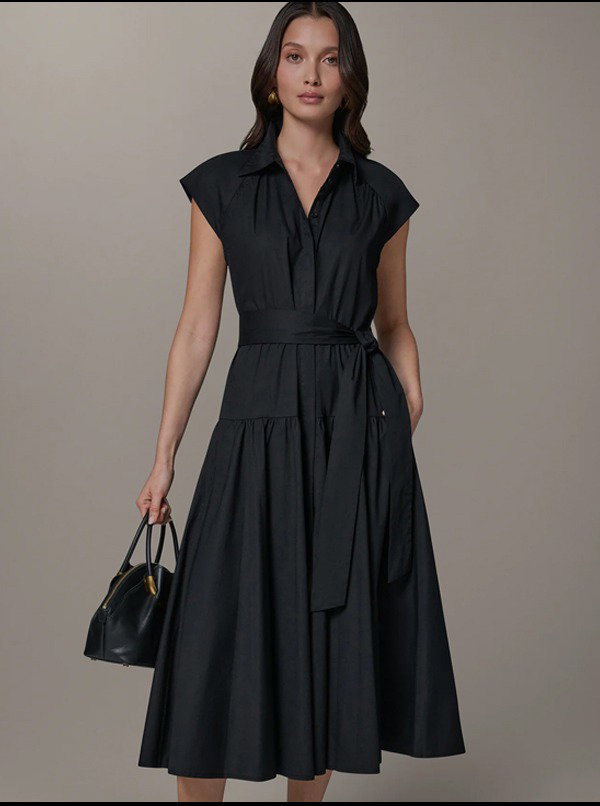 CAP SLEEVE MIDI SHIRT DRESS