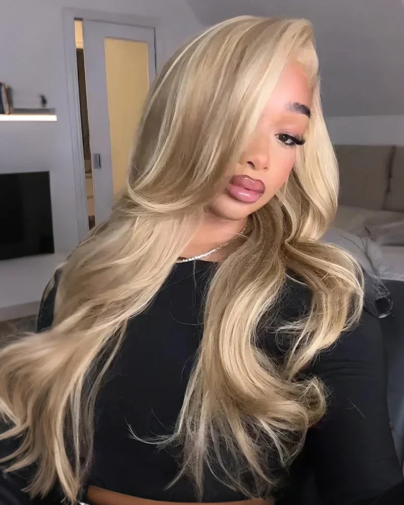 Arabella 13x4 Frontal Lace & 6x5 Invisible Knots Glueless Blonde Khaki Highlight Body Wave Wig Invisible Knots