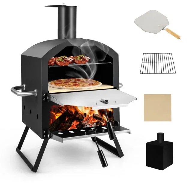 Image of Coast Pizzaoven voor Buiten – 2-Laags – Met Pizzaschep & Verwijderbare Middenplank – 54 x 31 x 72 cm – Zwart