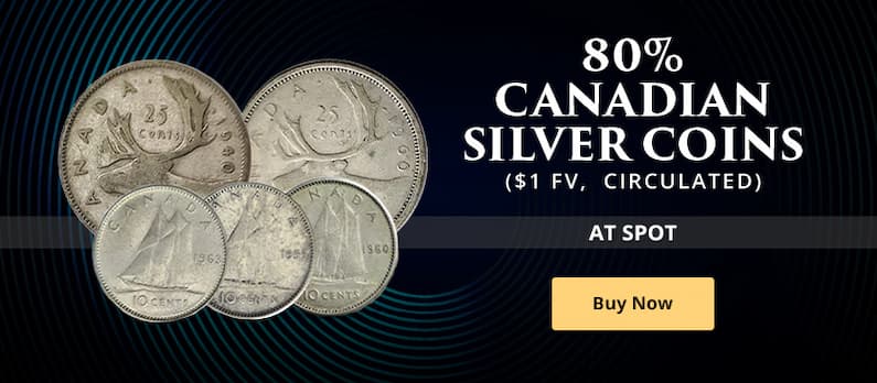 ON SALE: 80% Canadian Silver Coins ($1 FV, Pre-67, Circulated, Dimes and/or Quarters and/or Halves)