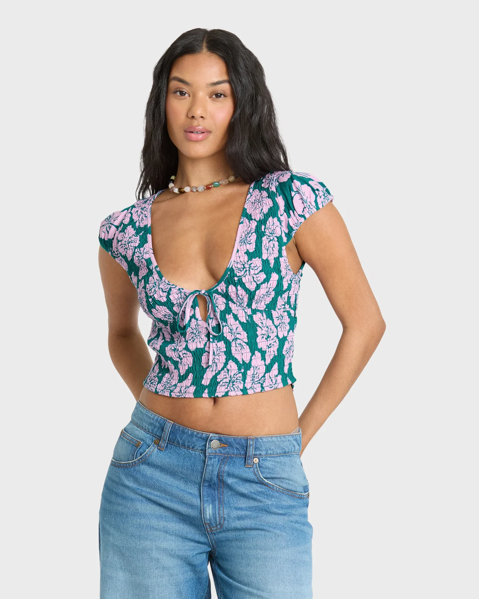 Image of Crush On You Short Sleeve Crepe Shirt - Deep Lagoon