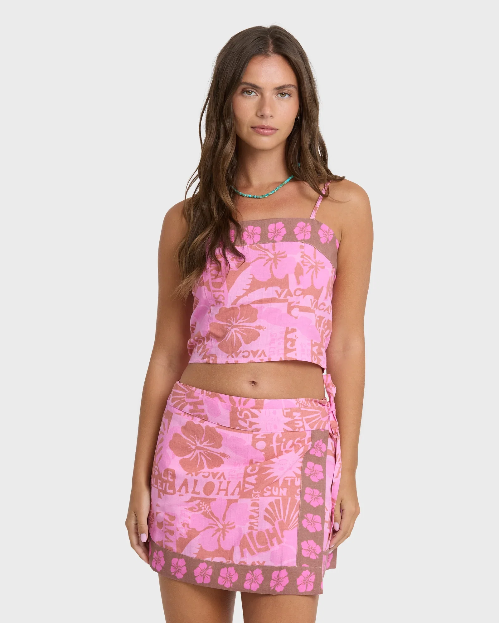 Image of Sun Faded Yarn-Dyed Wrap Mini Skirt - Party Pink