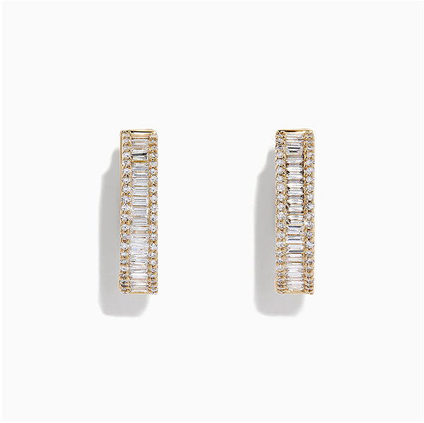 D'Oro 14K Yellow Gold 3/4" Diamond Hoop Earrings, 0.94 TCW