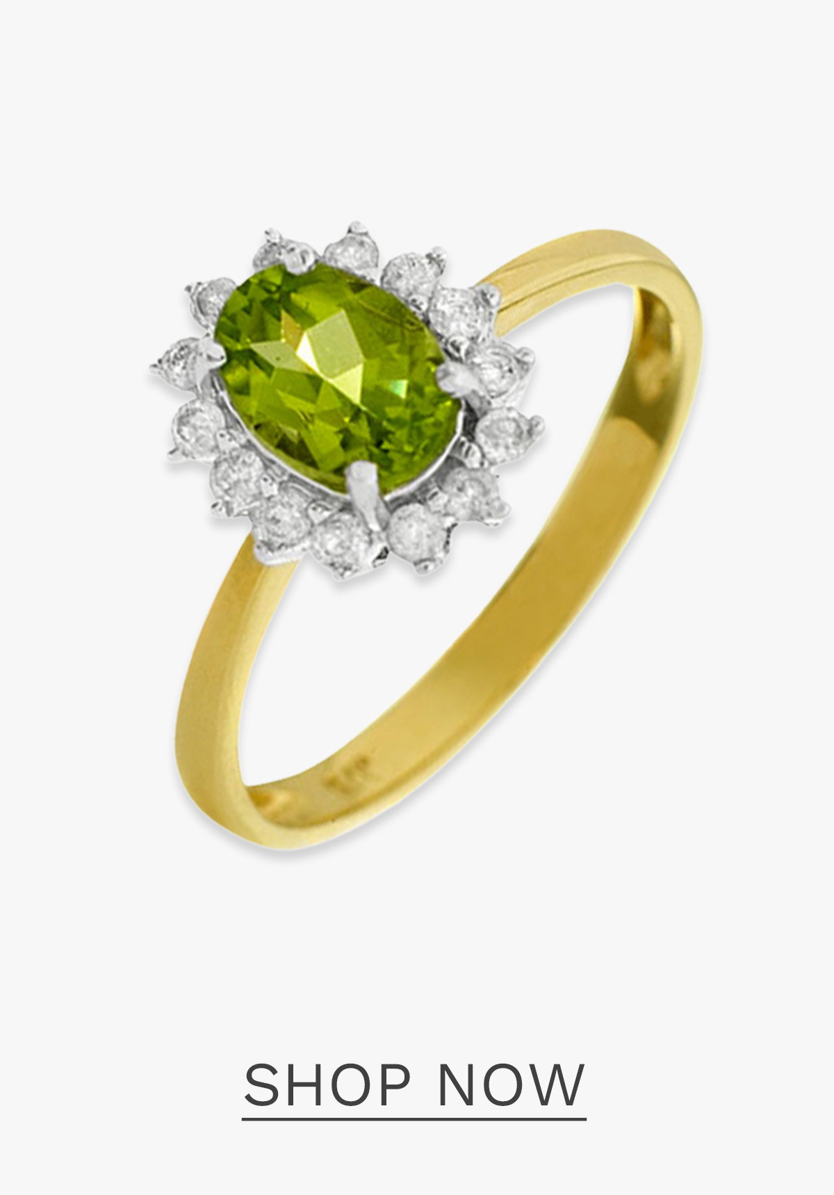 Peridot 5 x 3mm And Diamond 9K Yellow Gold Ring