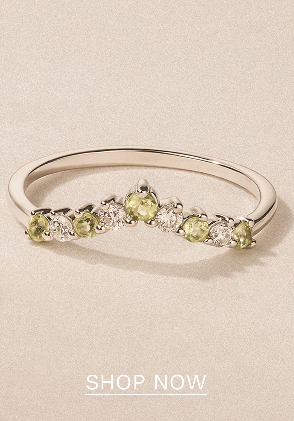 Starlit Peridot and Lab Diamond Wishbone Ring in 9K White Gold