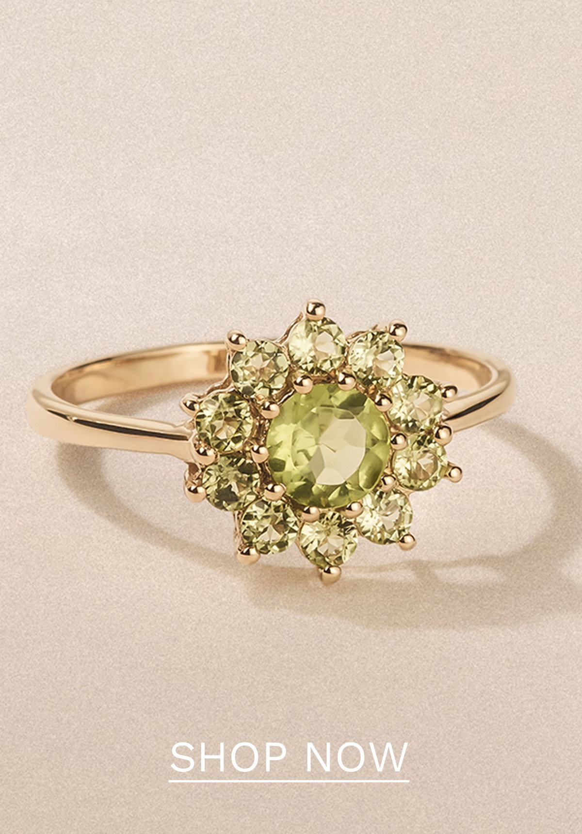 1.12ct Peridot Cluster Ring in 9K Yellow Gold