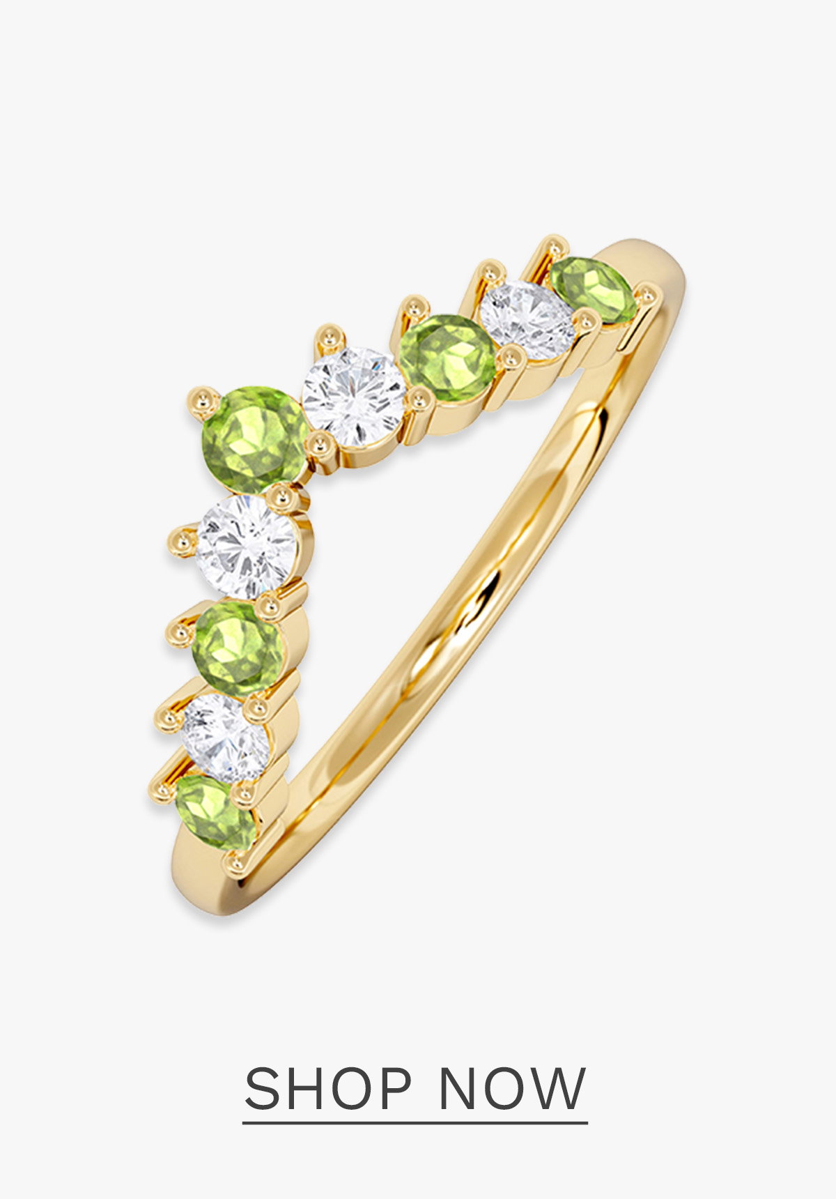 Starlit Peridot and Lab Diamond Wishbone Ring in 9K Yellow Gold